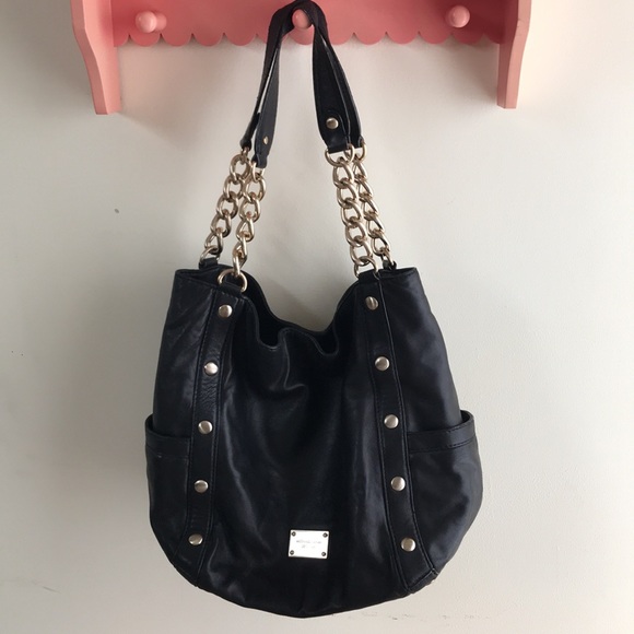 Michael Kors Large Shoulder tote Black soft leather Delancy bag Gold tone chains - Picture 14 of 16